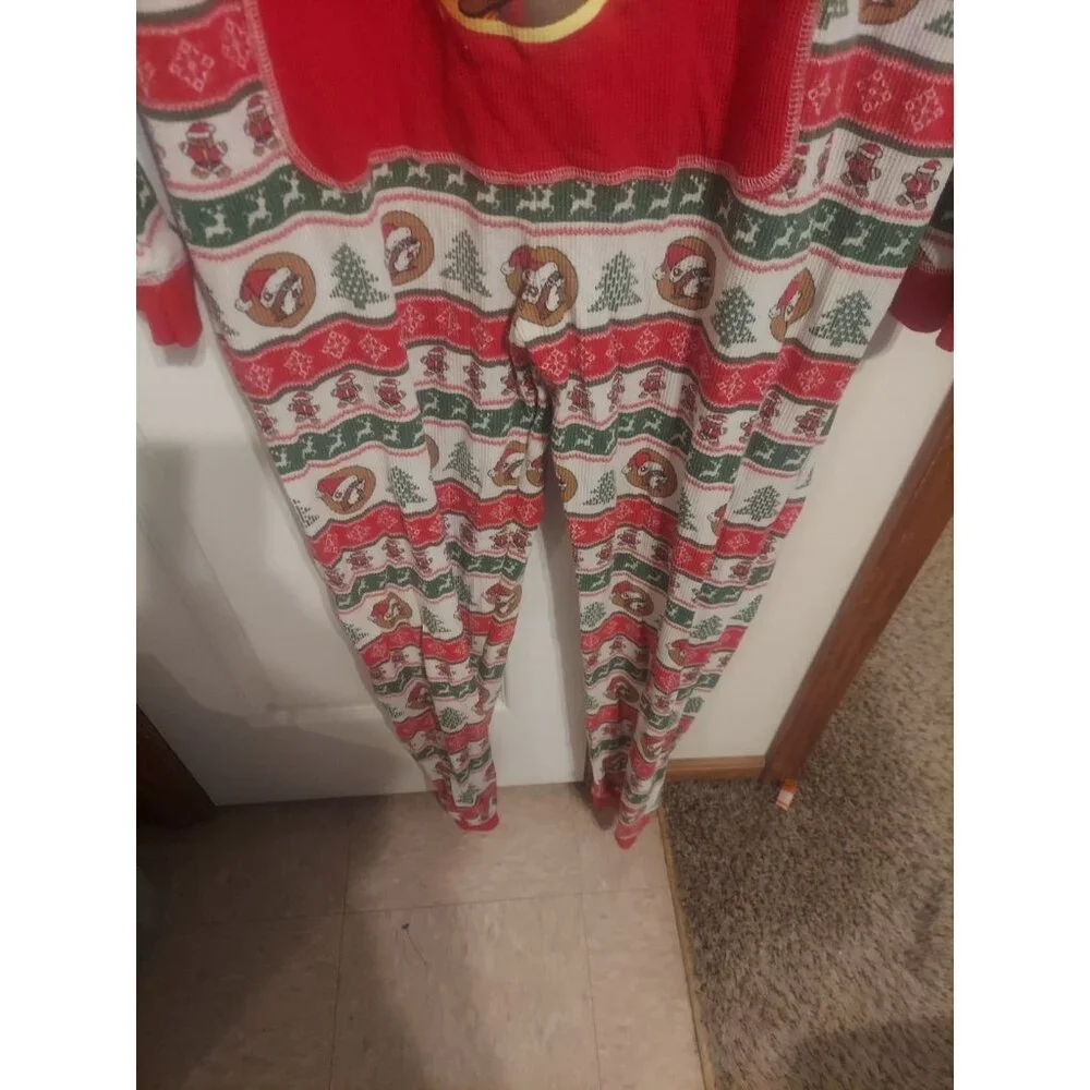Buc-ees Adult‎ 2X Christmas Pajamas PJ Waffle Knit Zip One Piece Santa Beaver